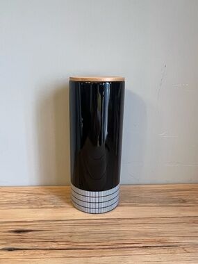 Black Ceramic Kitchen Canister with Wood Lid